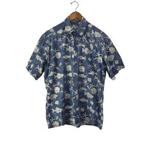 Vintage Pierre Cardin Shirt Mens Medium Floral Hawaiian Blue Korea Cotton Camp